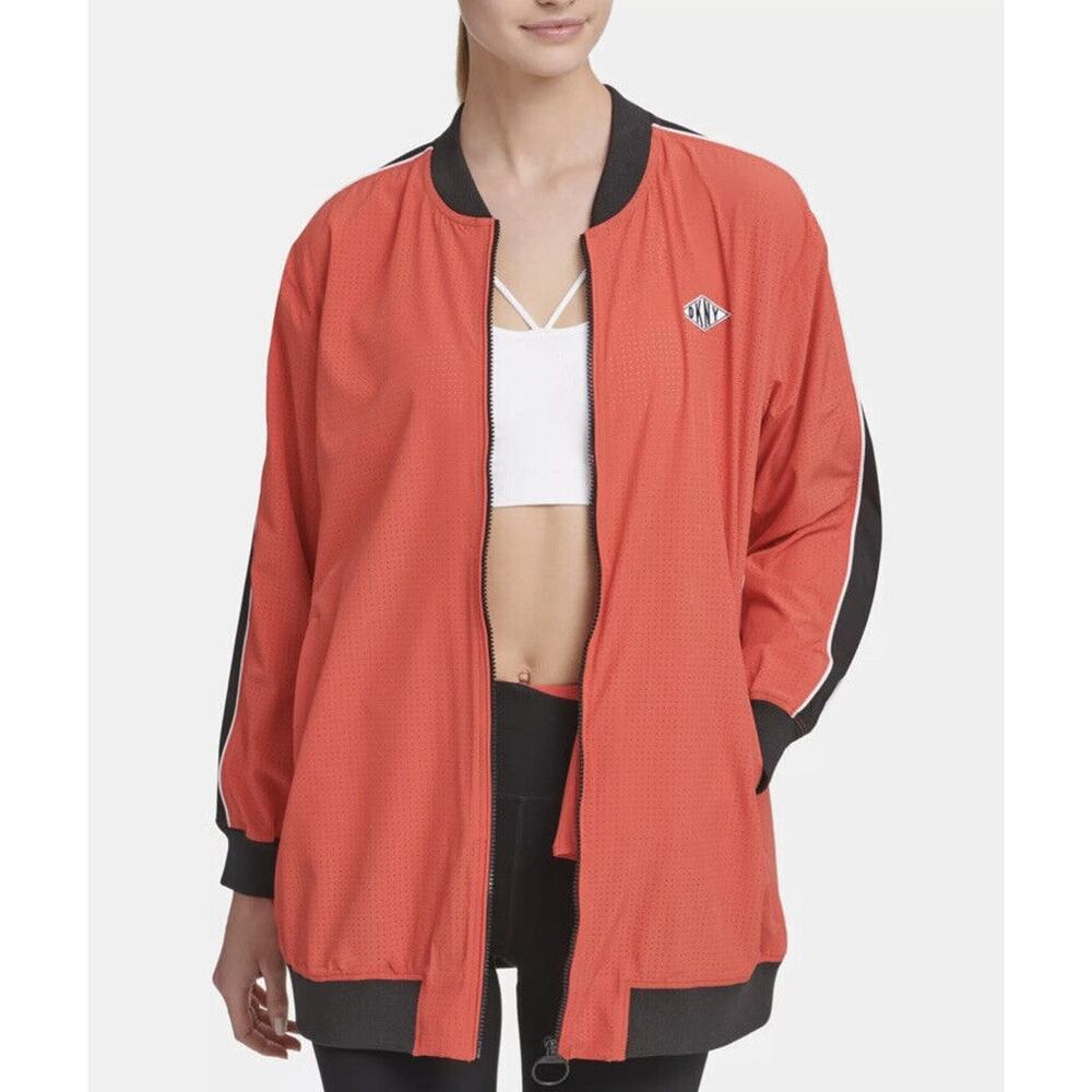 DKNY Sport Women's Size M Long-Line Bomber Jacket Radiant Red Wind NEW $119